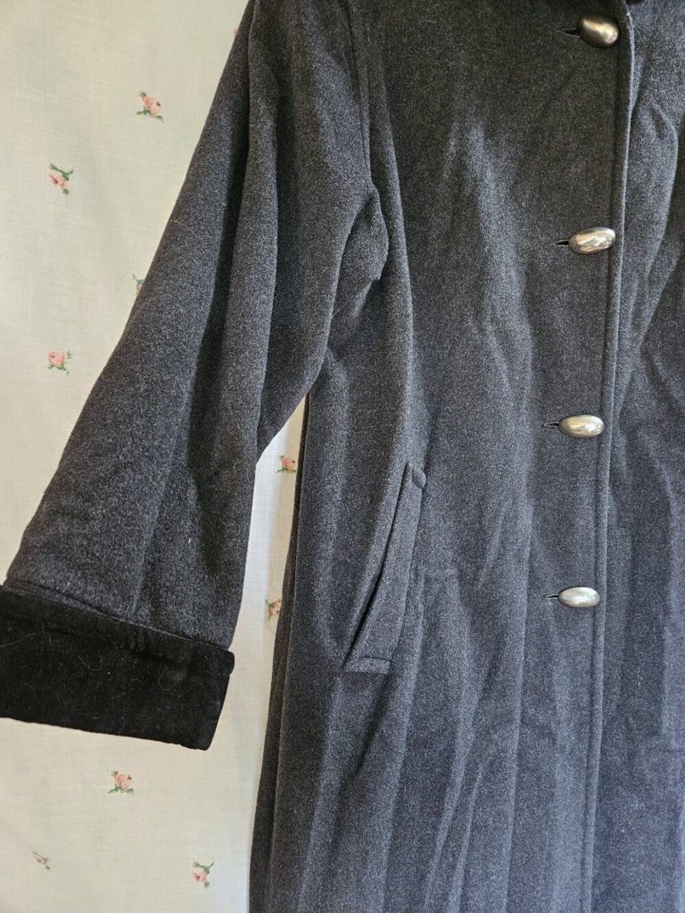 Size XL to 1X Vintage 1980s Charcoal Wool Coat - Picture 3 of 11
